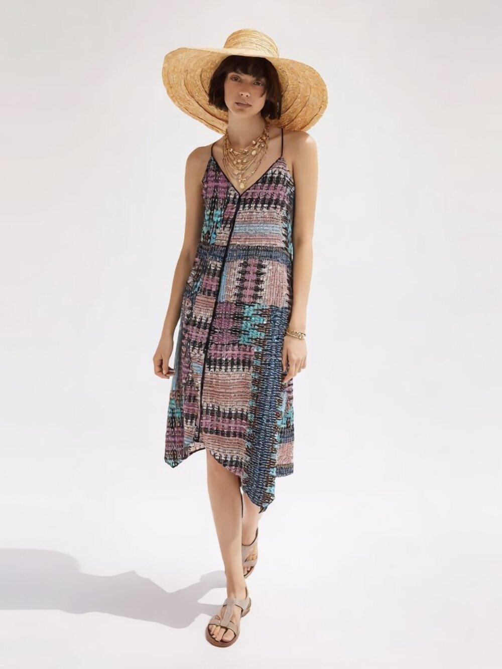 Anthropologie Akemi + Kin Riviera Tasseled Ikat Patchwork Midi Dress S Cotton
